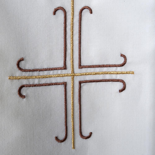 Clerical Stole, white with golden and brown cross 3
