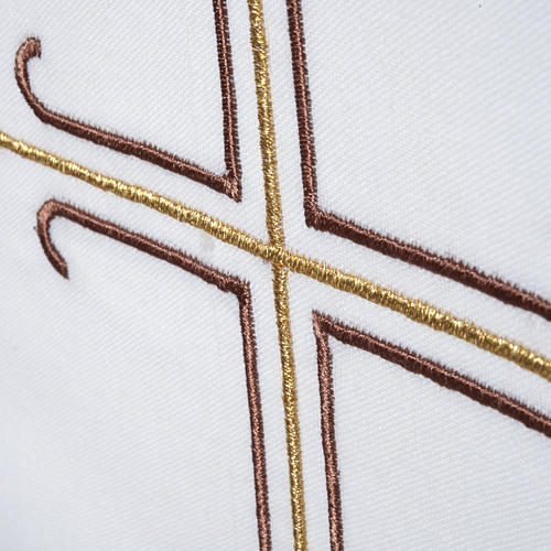 Clerical Stole, white with golden and brown cross 4