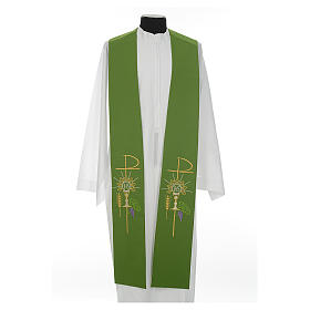 Stole in polyester with chalice, Eucharist, grapes and ear of wh