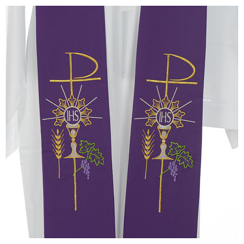Stole in polyester with chalice, Eucharist, grapes and ear of wh 12