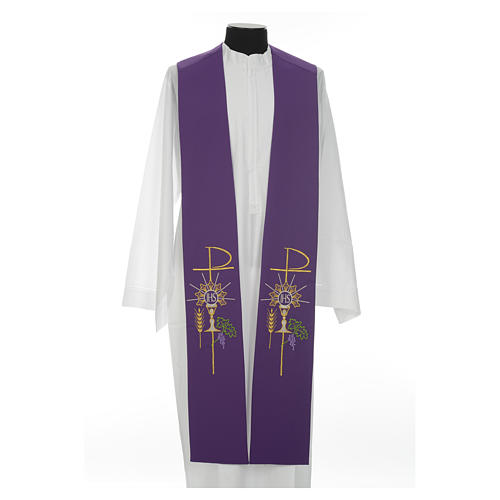 Clergy Stole in polyester with chalice, Eucharist, grapes and ear of wheat 11