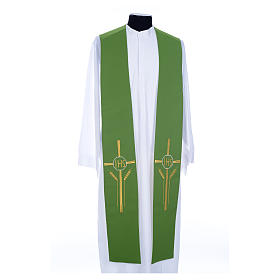 Stole in polyester, bi-coloured green and white with JHS and whe