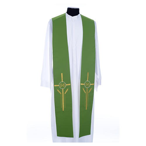 Stole in polyester, bi-coloured green and white with JHS and whe 1