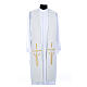Clergy Stole in polyester, bi-colored green and white with JHS and whe s2