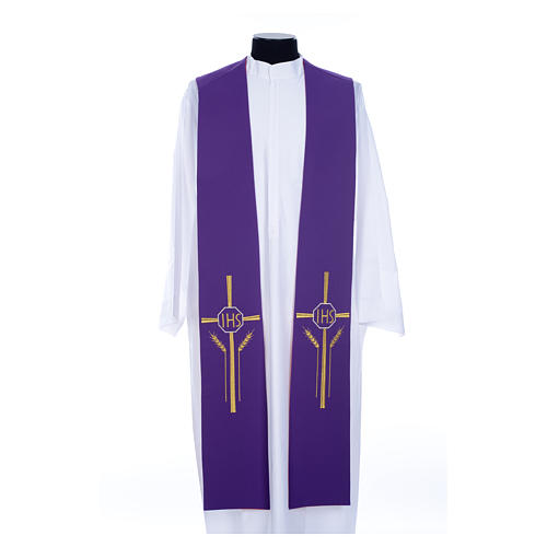 Etole liturgique double face violet rouge IHS épis polyester 2