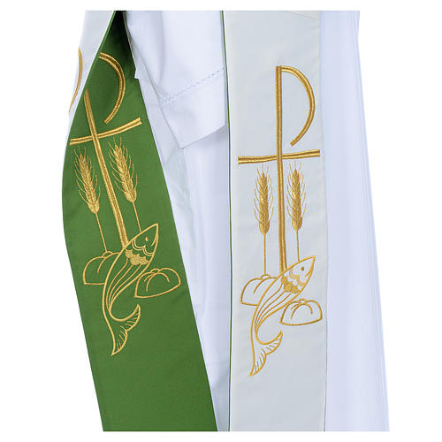 Diakonstola zweifarbit mit Chi-Rho und Weizenähren Polyester 3