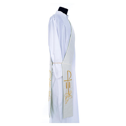 Diaconal stole in polyester, bi-coloured white, green, Chi-rho w 4