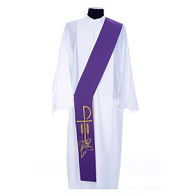 Diaconal stole in polyester, bi-coloured purple, red, Chi-rho wh