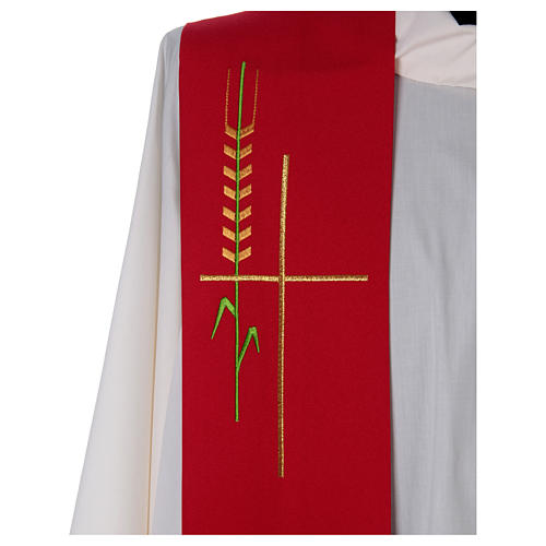 Stola einfarbig mit Stickerei stilisierte Weizenähre und Kreuz aus Polyester 2
