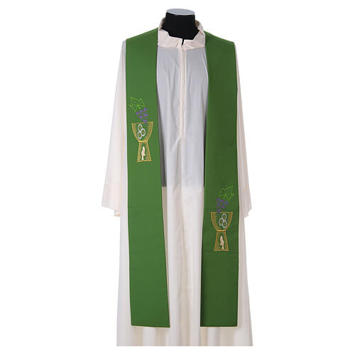 Priest Stole in polyester with chalice and grapes embroidery 3
