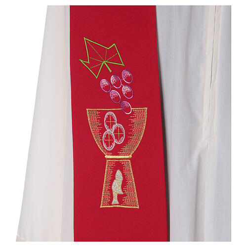 Priest Stole in polyester with chalice and grapes embroidery 4