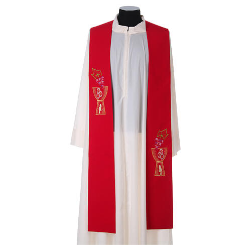 Priest Stole in polyester with chalice and grapes embroidery 5