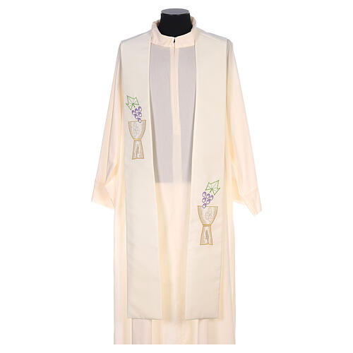 Priest Stole in polyester with chalice and grapes embroidery 6