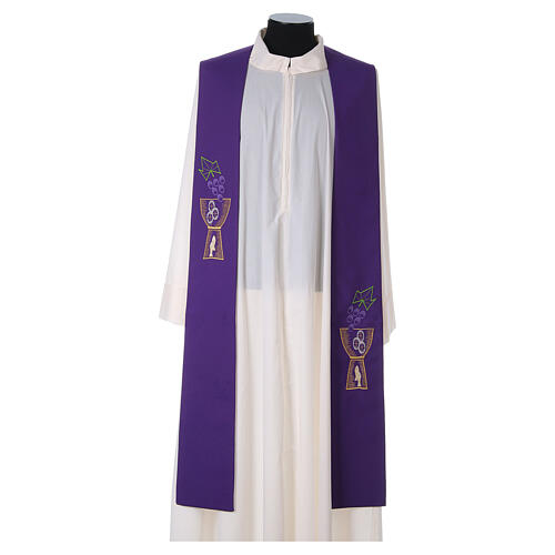 Priest Stole in polyester with chalice and grapes embroidery 7