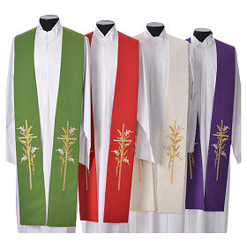 Stole in 100% polyester, stylised cross and ears of wheat