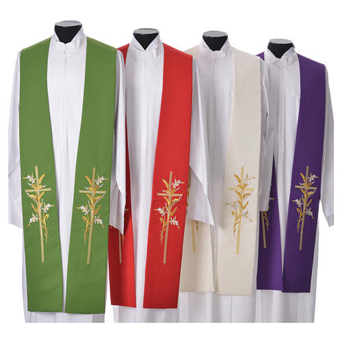 Stole in 100% polyester, stylised cross and ears of wheat 1