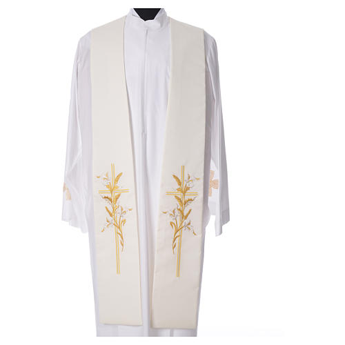 Priest Stole in 100% polyester, stylised cross and ears of wheat 4