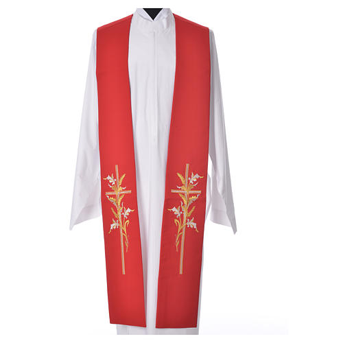Priest Stole in 100% polyester, stylised cross and ears of wheat 5