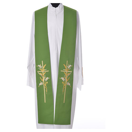 Priest Stole in 100% polyester, stylised cross and ears of wheat 6