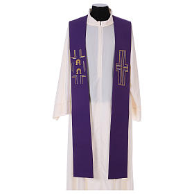 Clergy Stole in 100% polyester with cross, Alpha and Omega