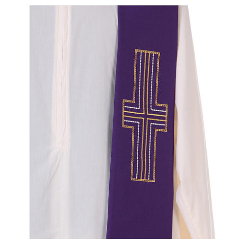Clergy Stole in 100% polyester with cross, Alpha and Omega 3