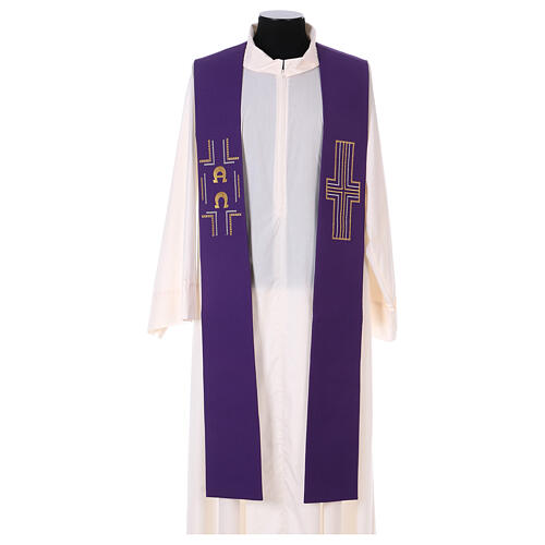 Clergy Stole in 100% polyester with cross, Alpha and Omega 7