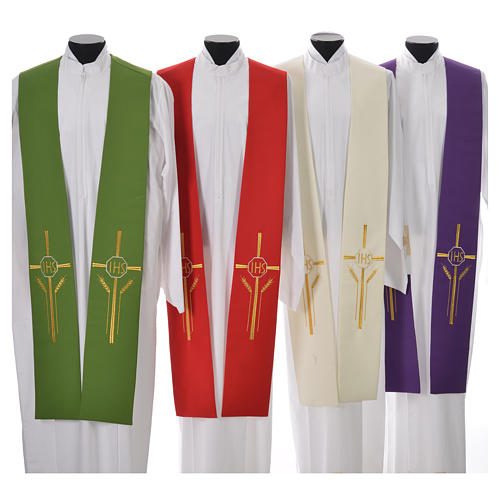 Stole in 100% polyester with IHS, cross and ears of wheat 1