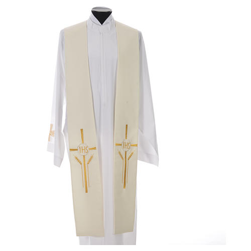 Stole in 100% polyester with IHS, cross and ears of wheat 4