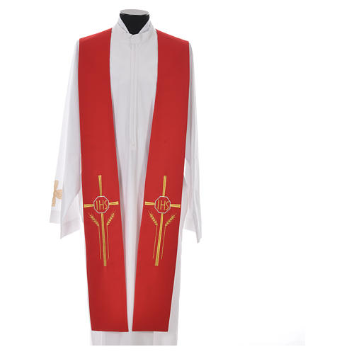 Stole in 100% polyester with IHS, cross and ears of wheat 5