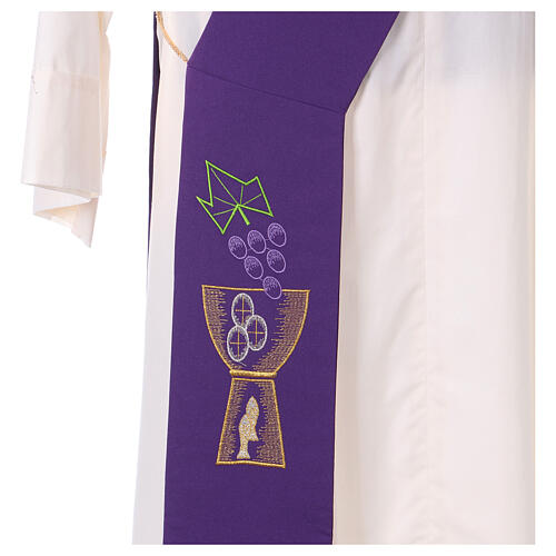 Diaconal stole in polyester with chalice and grapes embroidery 2
