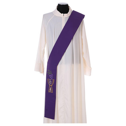 Diaconal stole in polyester with chalice and grapes embroidery 6
