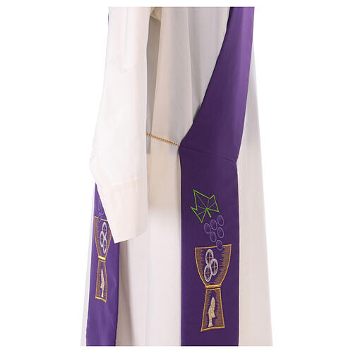 Diaconal stole in polyester with chalice and grapes embroidery 7