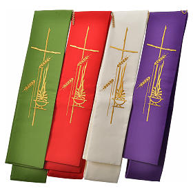 Priesterstolen: Diakon Stola mit Laterne Kreuz und Weizenähre aus Polyester Priesterstolen: Diakon Stola mit Laterne Kreuz und Weizenähre aus Polyester