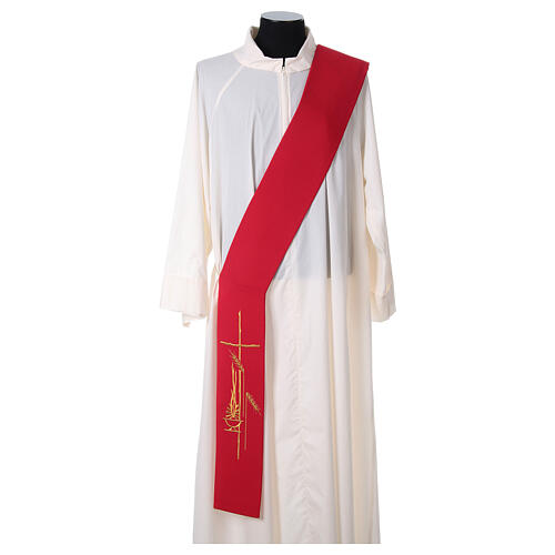 Diaconal stole in polyester with lamp, cross, ear of wheat embro 4