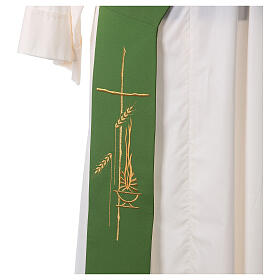 Stole for Deacon in polyester with lamp, cross, ear of wheat embroidery