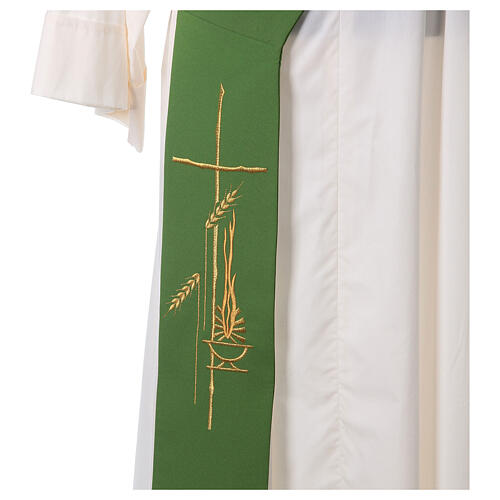 Stole for Deacon in polyester with lamp, cross, ear of wheat embroidery 2