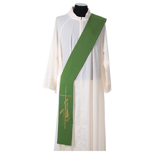 Stole for Deacon in polyester with lamp, cross, ear of wheat embroidery 3