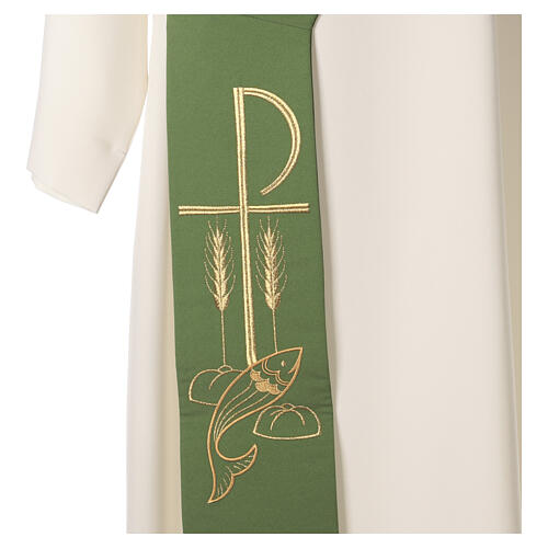 Deacon Stole in polyester with Fish and Loaves and Chi-rho 3