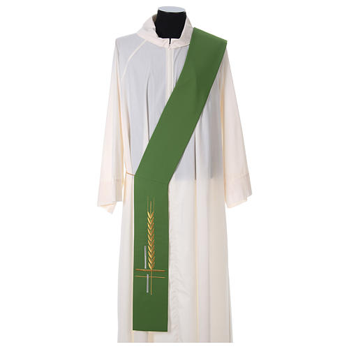 Diaconal stole in polyester, cross and ear of wheat embroidery 1