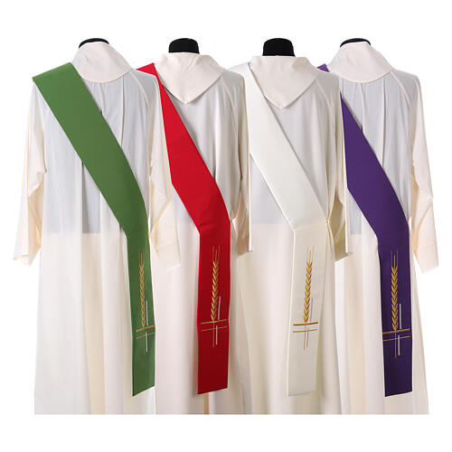 Diaconal stole in polyester, cross and ear of wheat embroidery 7