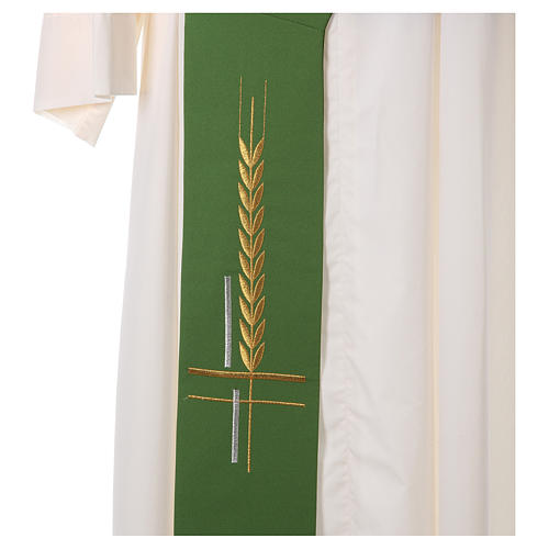 Clerical Stole in polyester, cross and ear of wheat embroidery 2