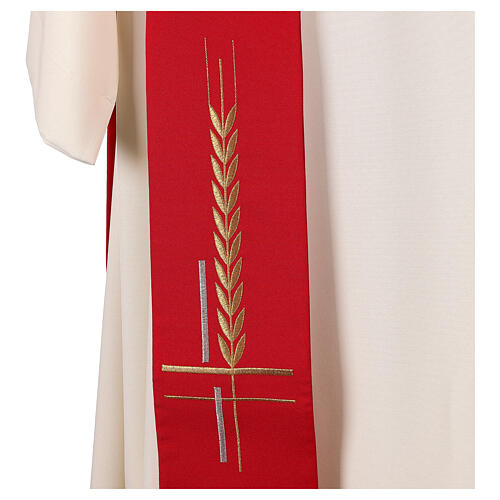 Clerical Stole in polyester, cross and ear of wheat embroidery 5