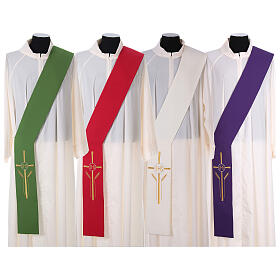 Diaconal stole in polyester with cross, ear of wheat and IHS sym