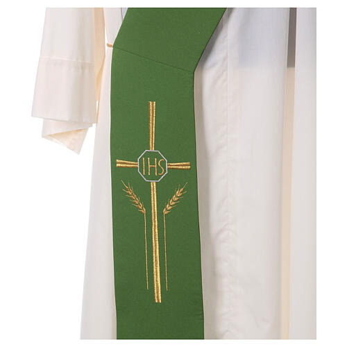 Diaconal stole in polyester with cross, ear of wheat and IHS sym 2