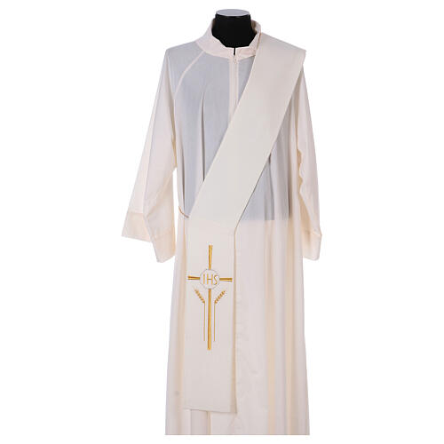 Diaconal stole in polyester with cross, ear of wheat and IHS sym 6