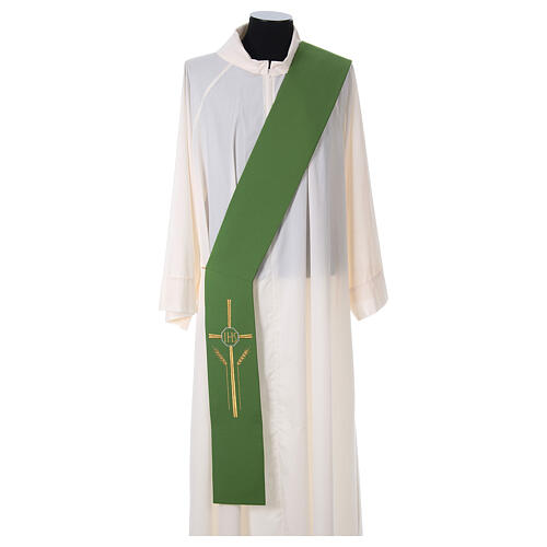 Deacon Stole in polyester with cross, ear of wheat and IHS sym 3
