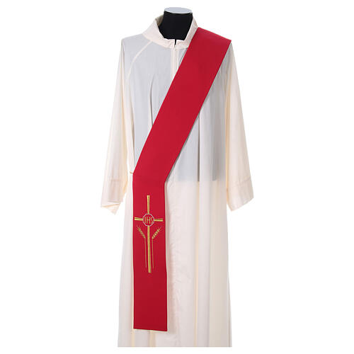Deacon Stole in polyester with cross, ear of wheat and IHS sym 4