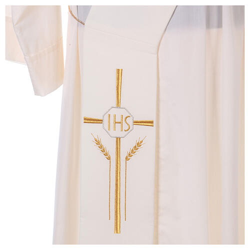 Deacon Stole in polyester with cross, ear of wheat and IHS sym 5