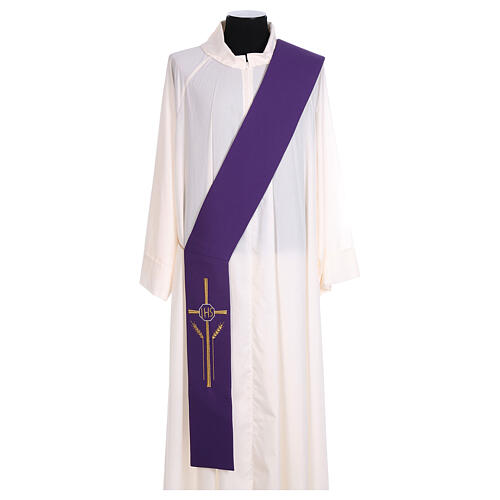 Deacon Stole in polyester with cross, ear of wheat and IHS sym 7