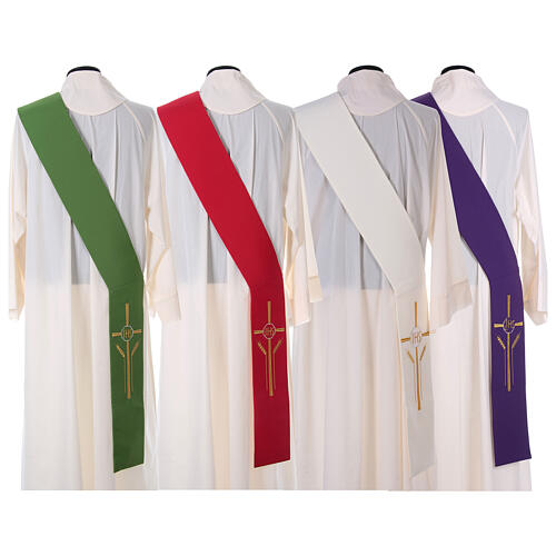 Deacon Stole in polyester with cross, ear of wheat and IHS sym 8